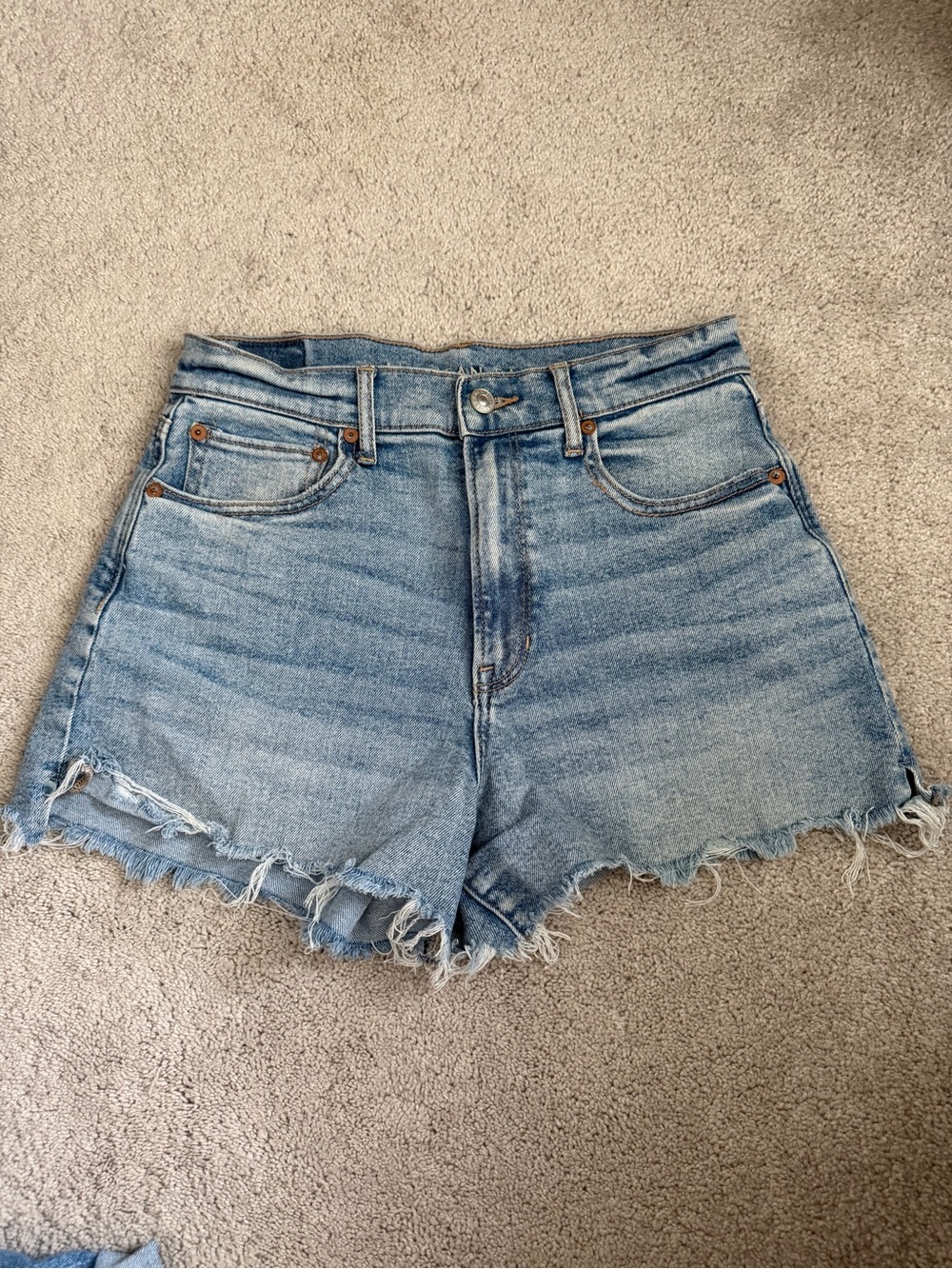 American Eagle Outfitters Light Blue High-Rise Frayed Hem Denim Shorts